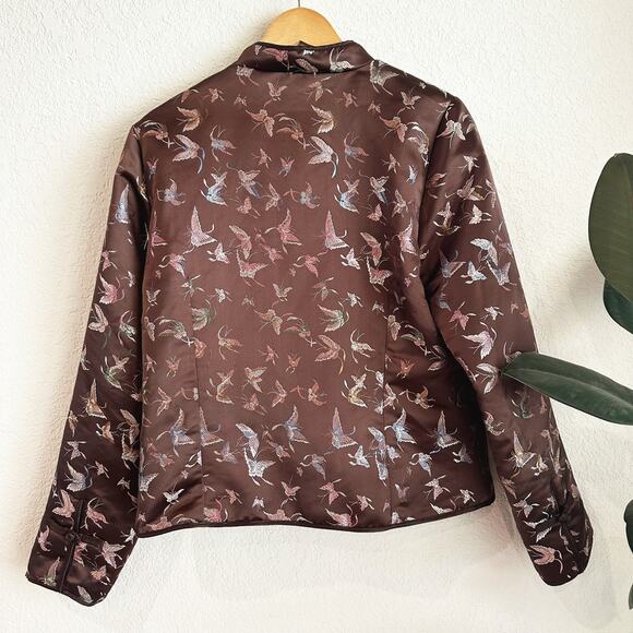 VTG Y2K Old Navy Asian Style Satin Jacket XL Butterfly Artsy Lined Brown - Picture 3 of 10